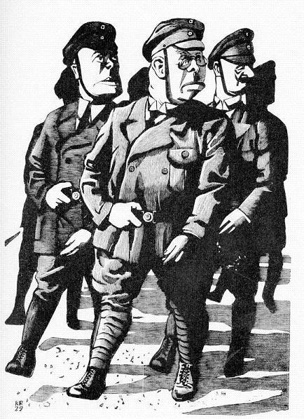 «Η παλαιά φρουρά». Χαρακτικό του Καρλ Ρέσινγκ, από το λεύκωμα "Η προκατάληψή μου ενάντια στην εποχή μας", Βερολίνο 1932.