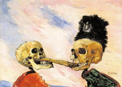 Τζαίημς Ένσορ, «Δυο σκελετοί παλεύουν για μια ρέγκα τουρσί», 1891